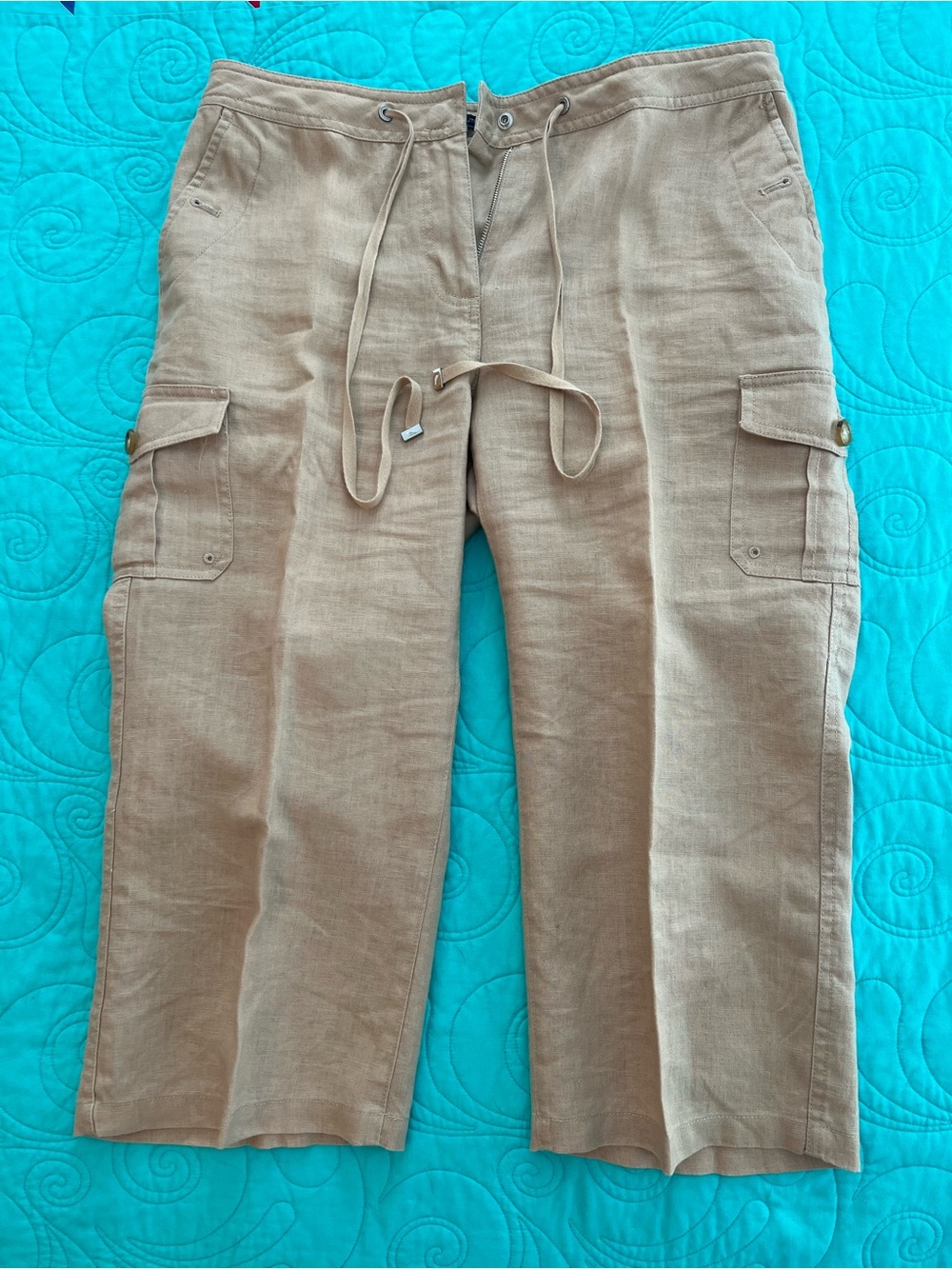 Nautica Women's Tan Linen-Blend Cropped Cargo Pants